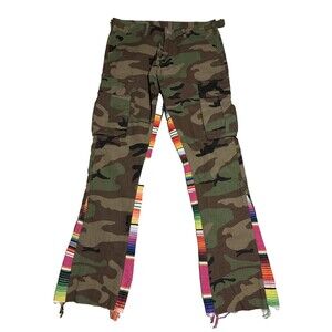 MNML Contrast Bootcut Cargo Pants Woodland Camo Paint Splatter Cotton Size 32